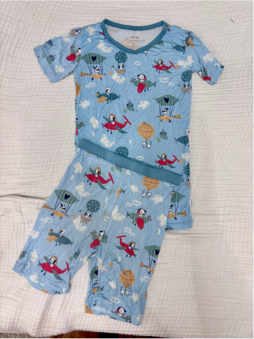 Little Sleepies Bamboo Pajama Set age 9/10 Fly Away With Me Print Red Dog